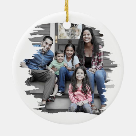 新しいホーム初めてのクリスマスのブラシ付き赤い写真 セラミックオーナメント (裏面)