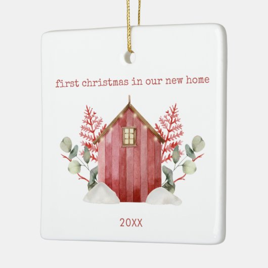 新しいホーム初めてのクリスマスのミニマル写真 セラミックオーナメント (左)