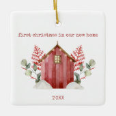 新しいホーム初めてのクリスマスのミニマル写真 セラミックオーナメント (正面)