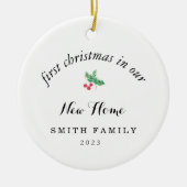 新しいホーム初めてのクリスマスのミニマル写真 セラミックオーナメント (正面)