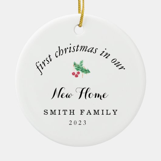 新しいホーム初めてのクリスマスのミニマル写真 セラミックオーナメント (正面)