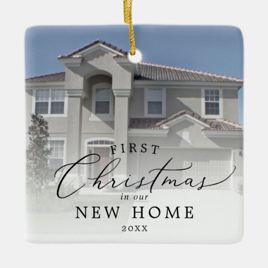 新しいホーム初めてのクリスマスの繊細な写真 セラミックオーナメント (正面)