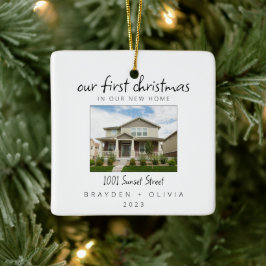 新しいホーム初めてのクリスマスミニマリストの私たちの写真 セラミックオーナメント