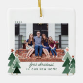 新しいホーム初めてのクリスマス素朴ツリー写真 セラミックオーナメント (正面)