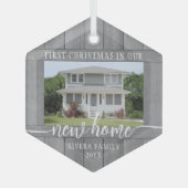新しいホーム初めてのクリスマス1フォトグフェイクレーウッド ガラスオーナメント (正面)