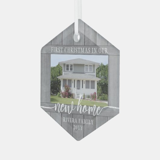新しいホーム初めてのクリスマス1フォトグフェイクレーウッド ガラスオーナメント (正面左)