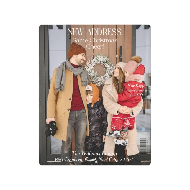 新しいホーム家族の写真クリスマスマガジンのカバー メタルプリント (正面)