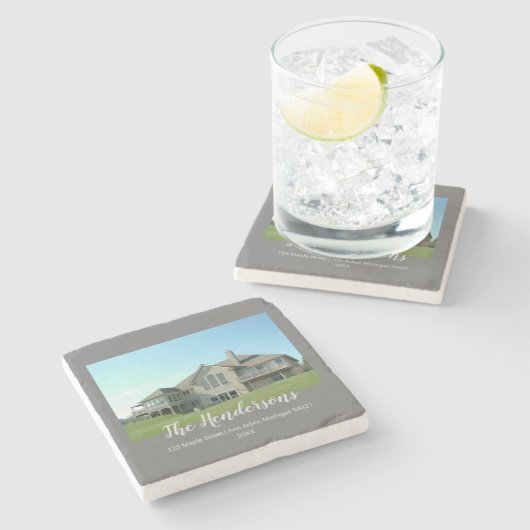 新しいホーム家族の記念写真 ストーンコースター (横)