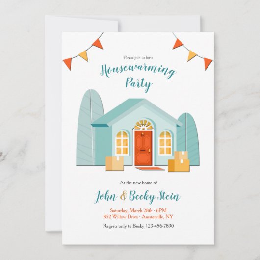 新しいホーム引っ越し祝いパーティーを選択して背景色 招待状 (正面)
