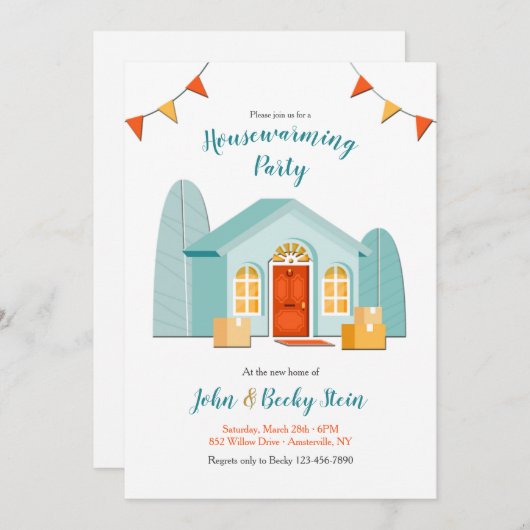 新しいホーム引っ越し祝いパーティーを選択して背景色 招待状 (正面/裏面)