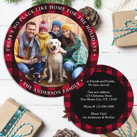 新しいホーム我々は写真を移動した赤い格子縞の休日を移動A 案内状