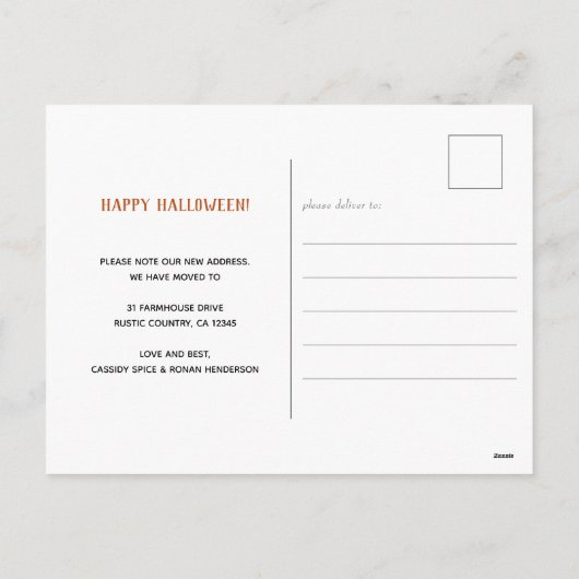 新しいホーム素朴ハッピーハローウィン移動 シーズンポストカード (裏面)