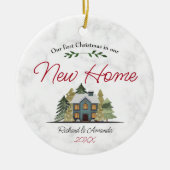 新しいホーム緑の木の可愛い初めてのクリスマス セラミックオーナメント (正面)