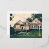 新しいホーム鍵移動金ゴールド写真のアップロード 箔招待状ポストカード (正面/裏面)