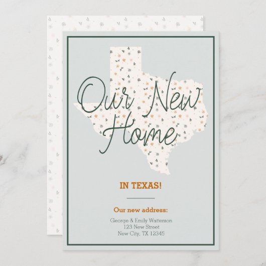 新しいホーム – テキサス州引っ越しのお知らせ 招待状 (正面/裏面)