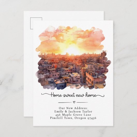 新しいホーム – 新しい住所ウォーターカラーシティ 案内ポストカード (正面/裏面)