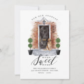 新しいホーム |水彩黒前面ドア&赤レンガ 案内状 (正面)