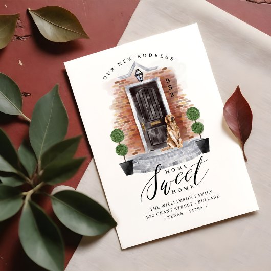 新しいホーム |水彩黒前面ドア&赤レンガ 案内状