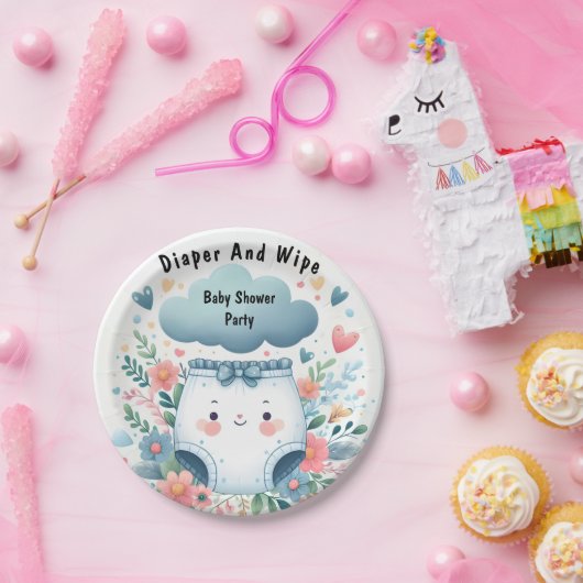 新しいポストパパピンクブルーおむつ及び拭きベビーシャワー ペーパープレート (パーティー)