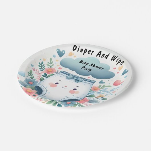新しいポストパパピンクブルーおむつ及び拭きベビーシャワー ペーパープレート (アングル)