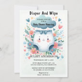 新しいポストパパピンクブルーおむつ及び拭きベビーシャワー 招待状 (正面)