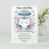 新しいポストパパピンクブルーおむつ及び拭きベビーシャワー 招待状 (スタンド正面)