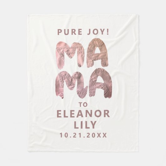 新しいマお洒落マホワイトピンク名生まれたばかりの日 フリースブランケット (正面)