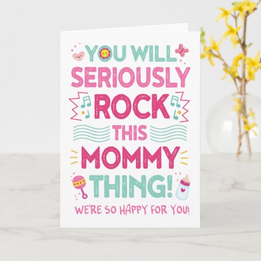 新しいママおめでとうこのママをロックする！ カード (黄色い花)