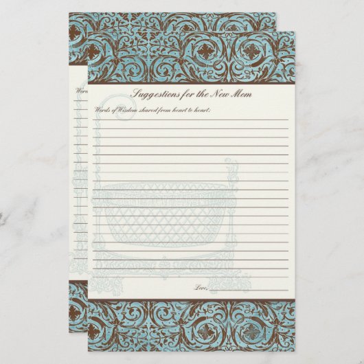 新しいママのための赤ちゃんシャワーアドバイス- Blue Brown Damask (正面/裏面)