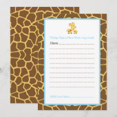 新しいママの赤ちゃんシャワーのための男の子キリンアドバイスリスト 招待状 (正面/裏面)