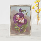 新しいママヴィンテージベビーガールとパンジー復活祭カード カード (黄色い花)