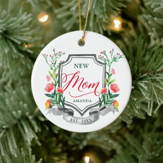 新しいママ確立パーソナライズされた水カラーフローラ セラミックオーナメント (ツリー)