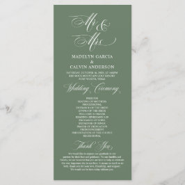 新しいミスターとミセス、セージ・グリーン結婚の式 プログラム