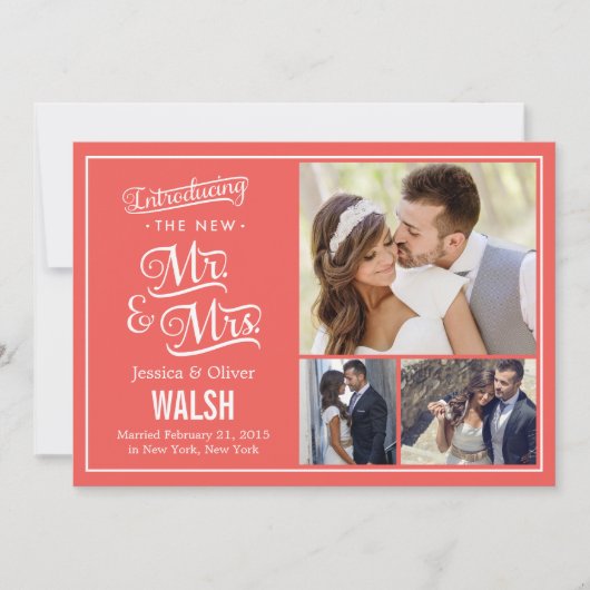 『新しいミスター結婚とミセスの発表-サンゴ』 招待状 (正面)