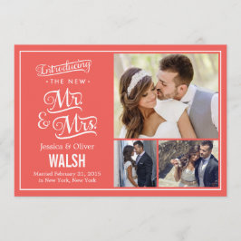 『新しいミスター結婚とミセスの発表-サンゴ』 招待状