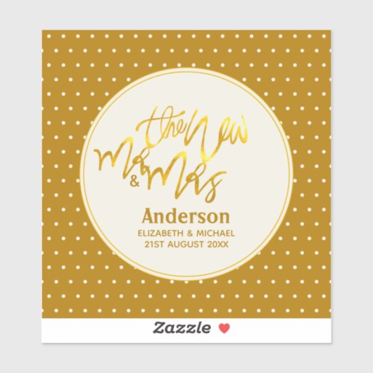 新しいミスター・アンド・ミセス(名前、日付)の金ゴールド結婚デッキ シール (シート)