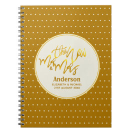 新しいミスター・アンド・ミセス（名前、日付）の金ゴールド結婚デッキ ノートブック