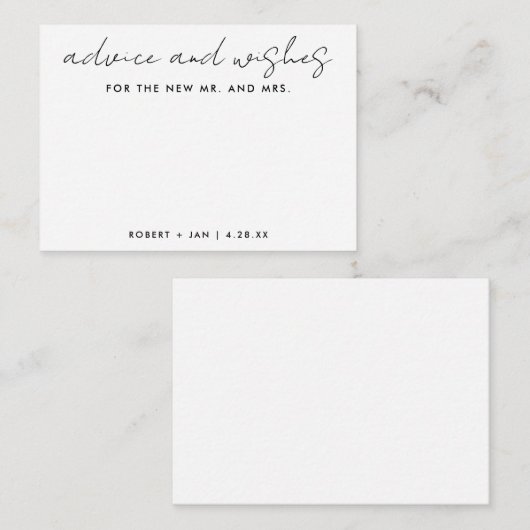 新しいミスター+ミセスのミニマル結婚リストの願い アドバイスカード (正面/裏面)