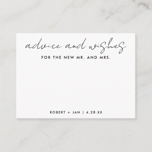 新しいミスター+ミセスのミニマル結婚リストの願い アドバイスカード (正面)