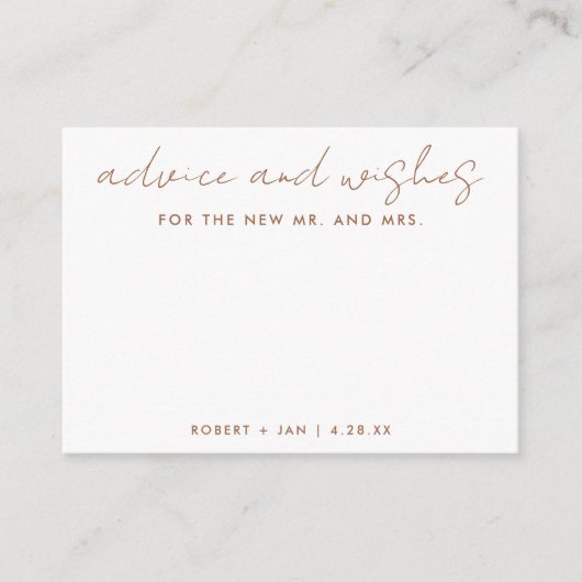 新しいミスター+ミセス・ミニマル主義のテラコッタ結婚のadv アドバイスカード (正面)