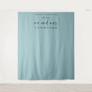 新しいミセスの名前 ウェディングフォト背景 ティール タペストリー