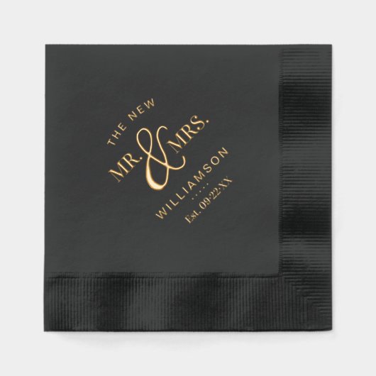 新しいミセス・名前をカスタムする&デイト結婚ズ 箔ナプキン (正面)