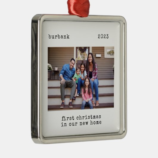 新しいミニマルホーム写真の初めてのクリスマス メタルオーナメント (右)
