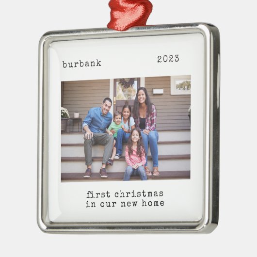 新しいミニマルホーム写真の初めてのクリスマス メタルオーナメント (左)