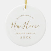 新しいミニマルホーム写真の金ゴールド初めてのクリスマス セラミックオーナメント (正面)