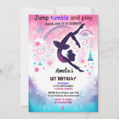 新しいモダンかわいいピンクの女の子の体操10th誕生日 招待状 (正面)