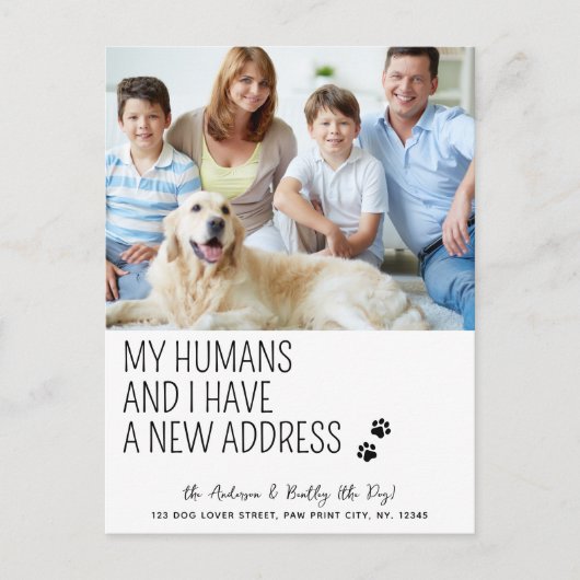 新しいモダンアドレス私たちは移動ペットフォトドッグ移動 ポストカード (正面)