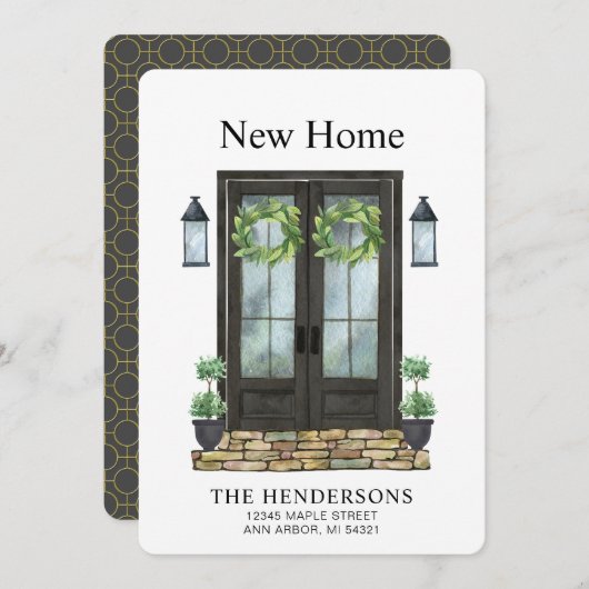 新しいモダンホームウォーターカラーの移行のお知らせ カード (正面/裏面)