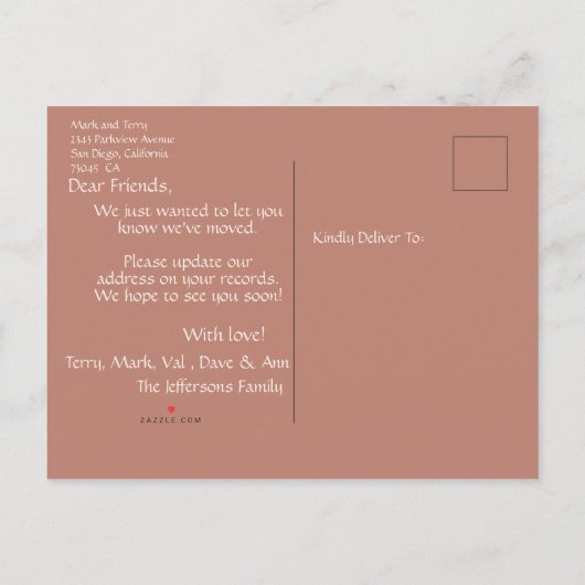 新しいモダンホーム我々ドライホーム移動バラ 案内ポストカード (裏面)