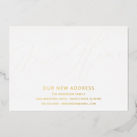 新しいモダンホーム移動のお知らせのスクリプトを作成 箔招待状 (正面)